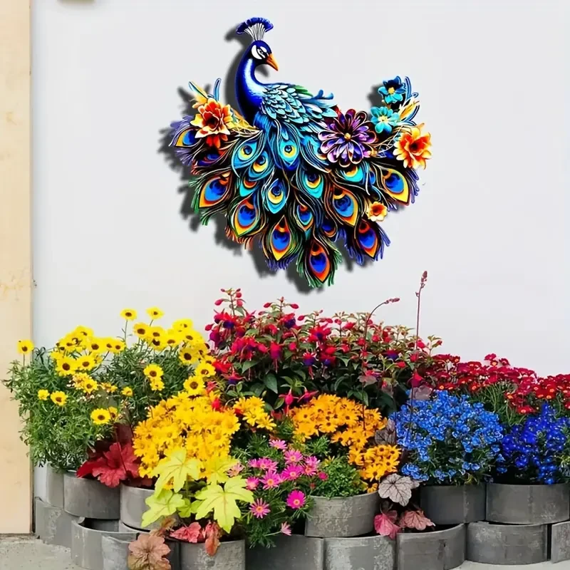 12.6" Metal Peacock Colorful Wall Art