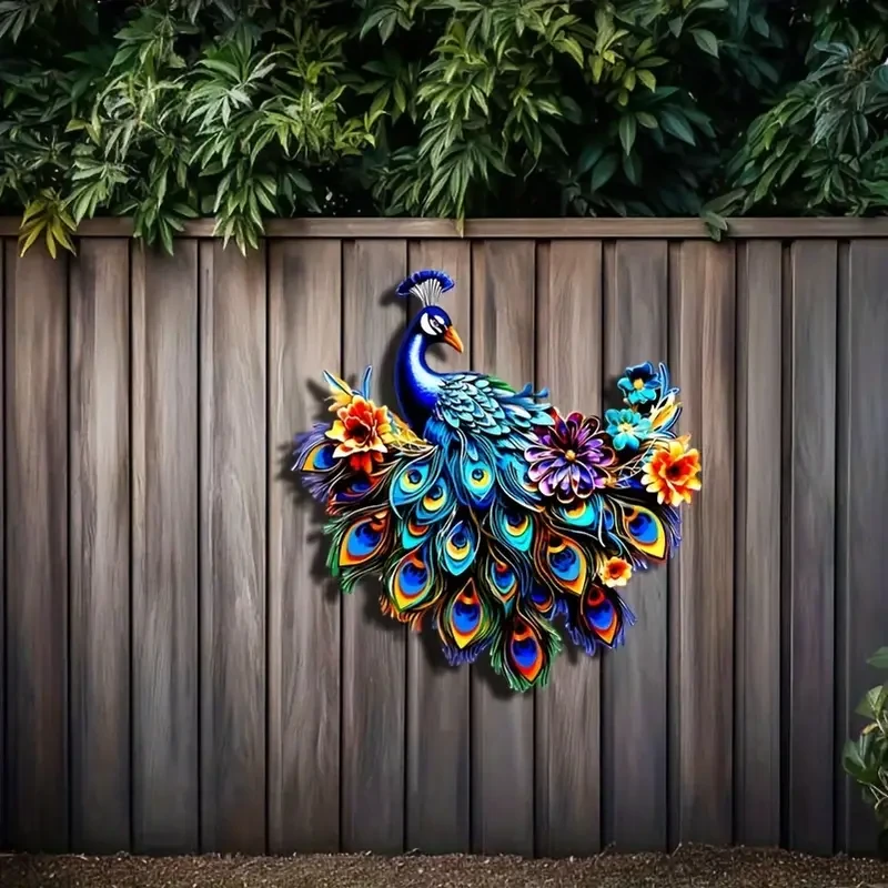 12.6" Metal Peacock Colorful Wall Art