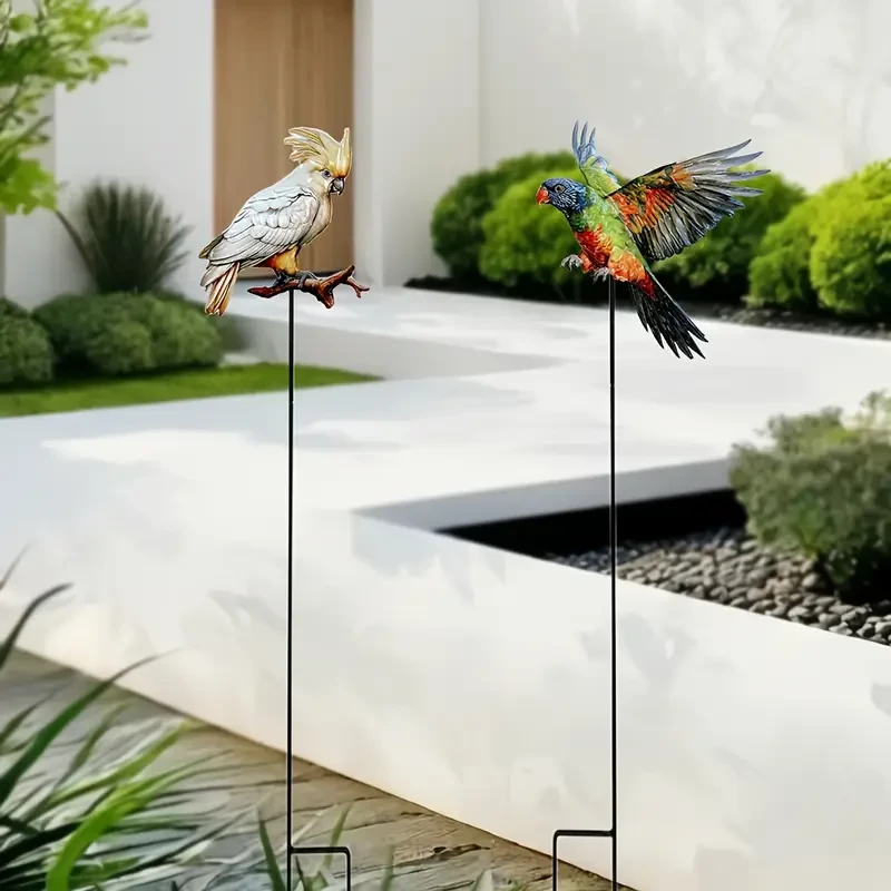 2pcs Set of Metal Parrot Garden Stakes - Durable Outdoor Yard Decor for Patio & Lawn, Perfect for Any Holiday Gift, No Power Needed, Featherless Design