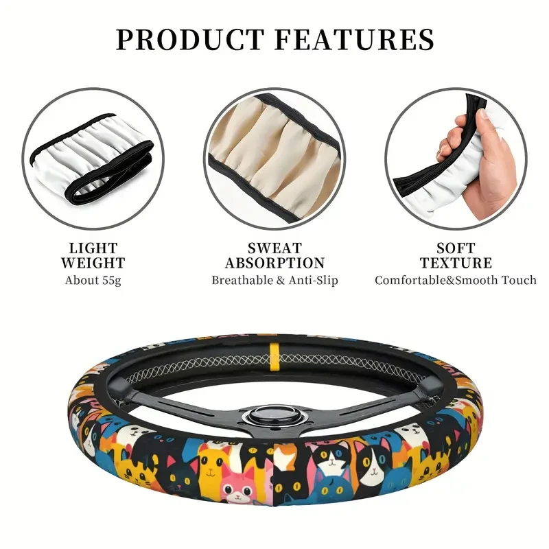 38.1cm Non-Slip Steering Wheel Cover - Breathable, Sun-Protective Polyester