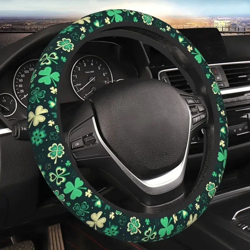15-Inch Green Clover Steering Wheel Cover - Neoprene, No Inner Ring, Perfect for Cars & SUVs