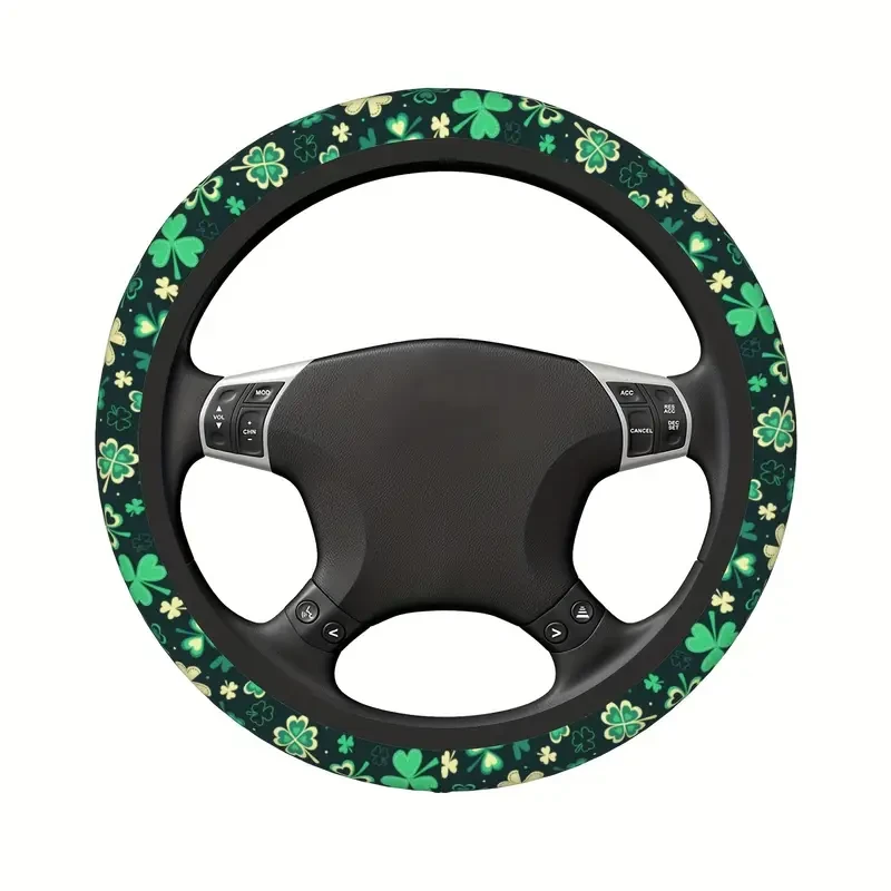 15-Inch Green Clover Steering Wheel Cover - Neoprene, No Inner Ring, Perfect for Cars & SUVs