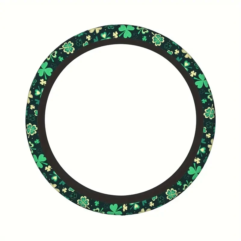 15-Inch Green Clover Steering Wheel Cover - Neoprene, No Inner Ring, Perfect for Cars & SUVs