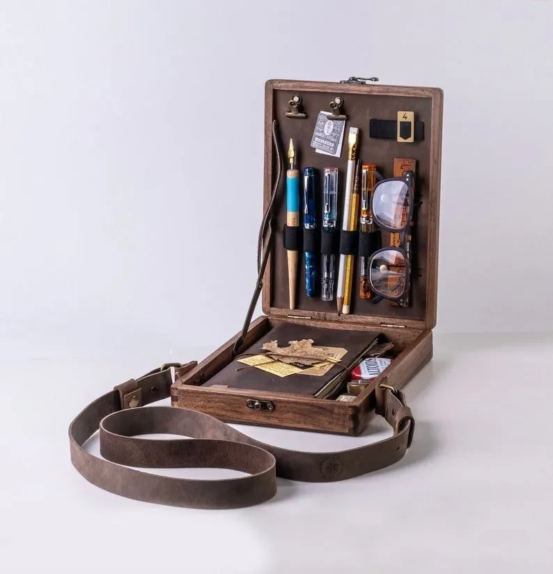 Writer Messenger Wooden Box Walnut Briefcase