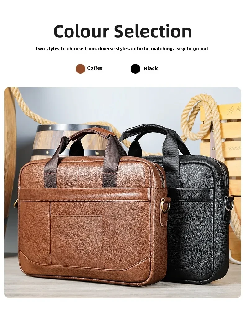 Men's Official Document Leather Casual Computer Bag Shoulder Crossbody
