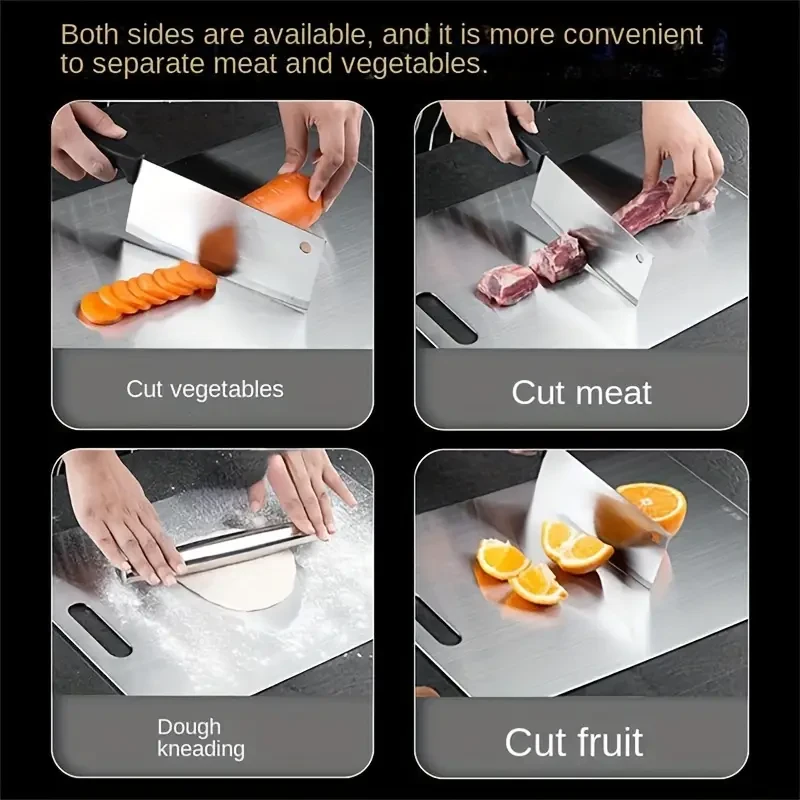 Premium 316 Stainless Steel Double-Sided Cutting Board - Thick, Durable Kitchen Chopping Block for Food Prep & Dough Kneading