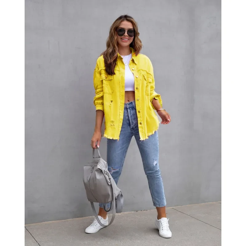 Women's Casual Ripped Shirt Jacket