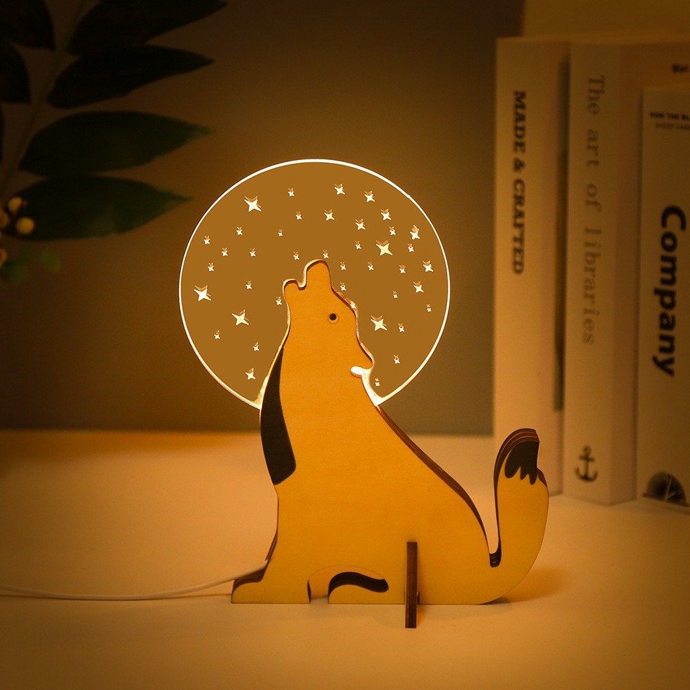Animals LED Night Light Wood Acrylic Table