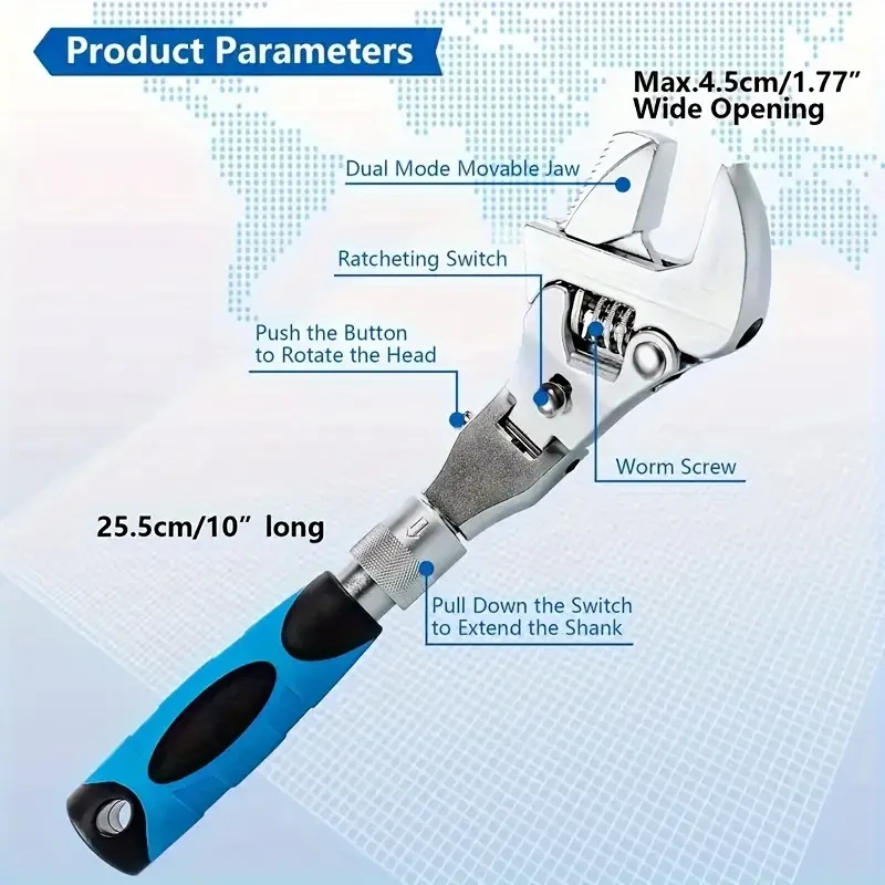 1pc 5-in-1 Adjustable Ratchet Wrench Set - 25.4cm to 30.48cm Crescent Wrench with 180 Folding, Rotating Head and Adjustable Torque - Versatile Tool, Easy to Grip, Wide Range of Applications