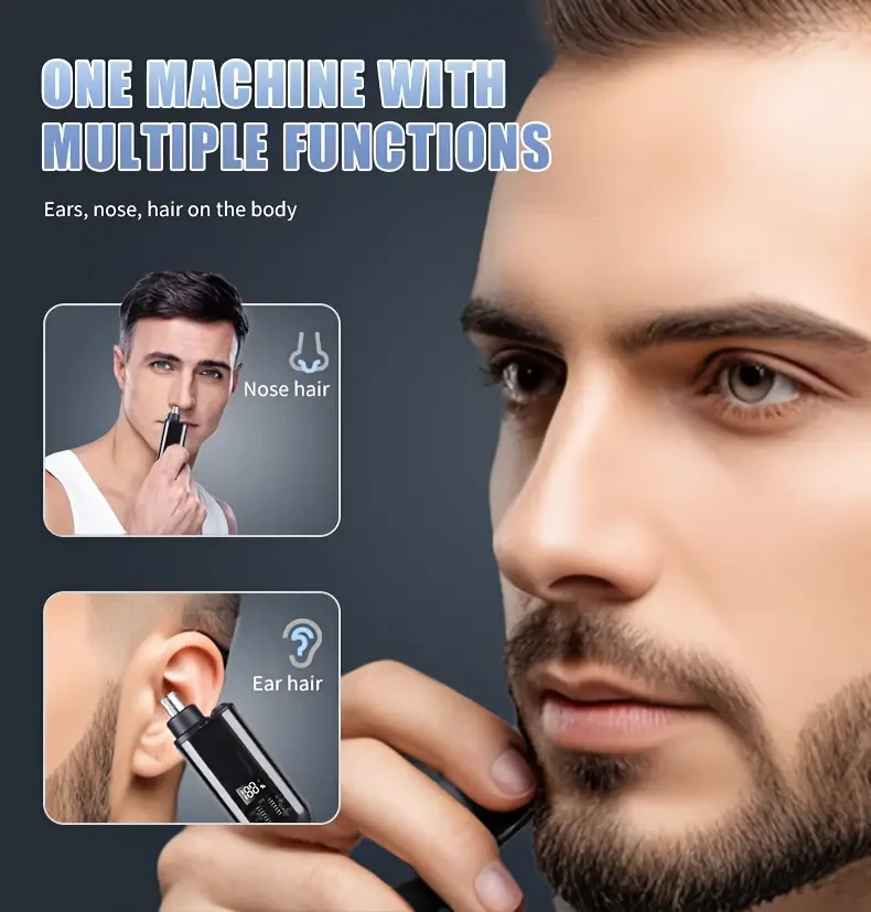 1pc WEEME WM001 Electronic Digital Display Transparent Nose Hair Trimmer, USB Rechargeable, Portable, Men'S Personal Grooming Essential, Easy Operation, Maintain a Tidy Appearance, Clear Blade for Precision Trimming