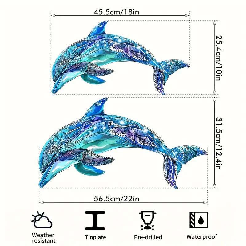 Durable Easy-Hang Vibrant Metal Dolphin Wall Art for Living Room, Nursery & Outdoor Spaces - Perfect Housewarming Gift