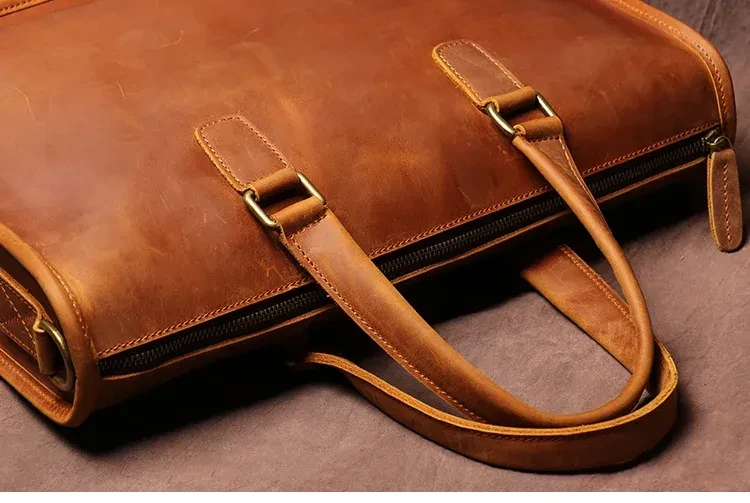 Men's Bag Crazy Horse Leather Briefcase For Laptop