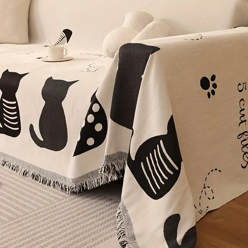 1pc Chenille Cat Cartoon Sofa Cover Blanket Four Seasons Universal
