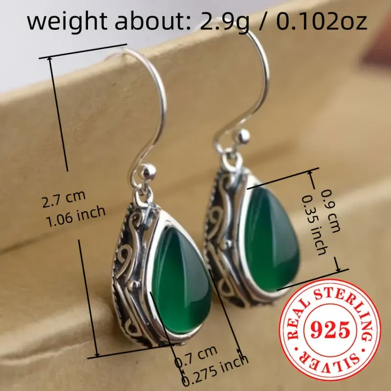 Sterling Silver Elegant Drop & Dangle Earrings with Synthetic Green & Red Gemstones