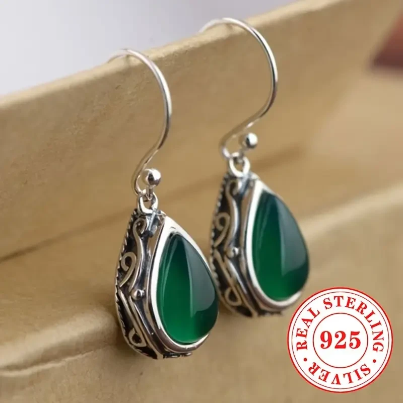 Sterling Silver Elegant Drop & Dangle Earrings with Synthetic Green & Red Gemstones