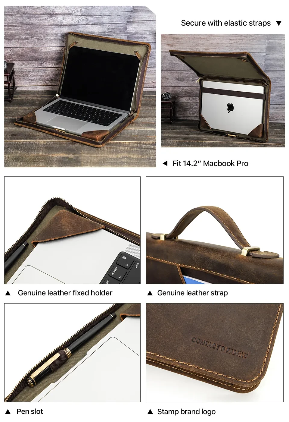 14.2-inch Genuine Leather Protective Case Laptop Handbag
