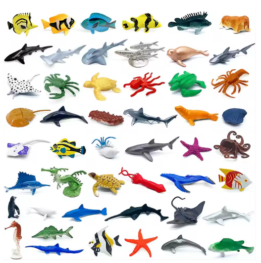 56pcs/set Plastic Simulated Sea Life Toy Model Realistic Marine Animals Whale Shark Dolphin Turtle Toys For Kids Christmas Gifts