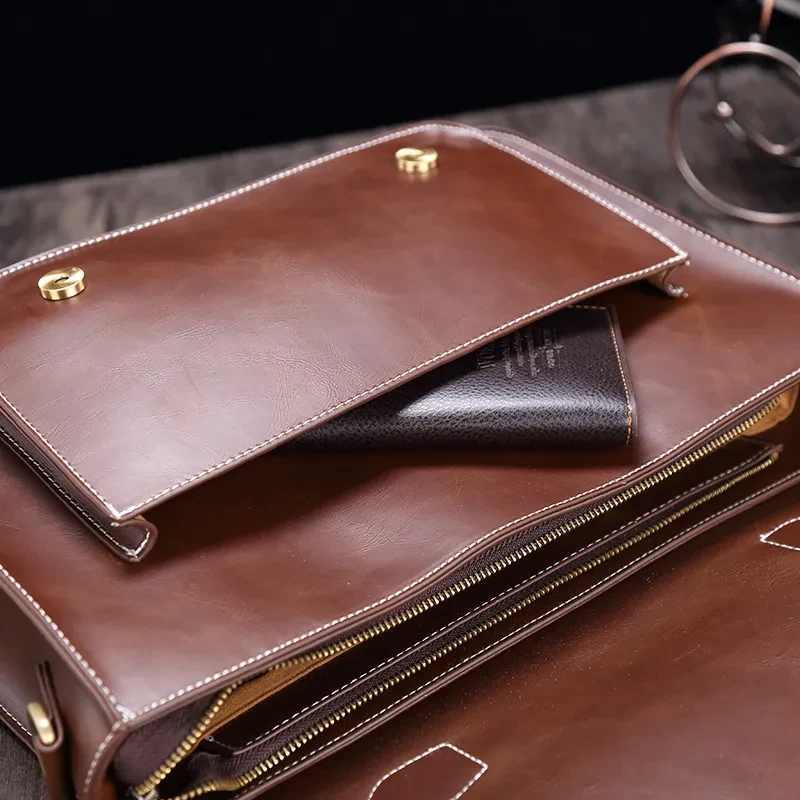 New Business Crazy Horse PU Briefcase Men's Horizontal Retro