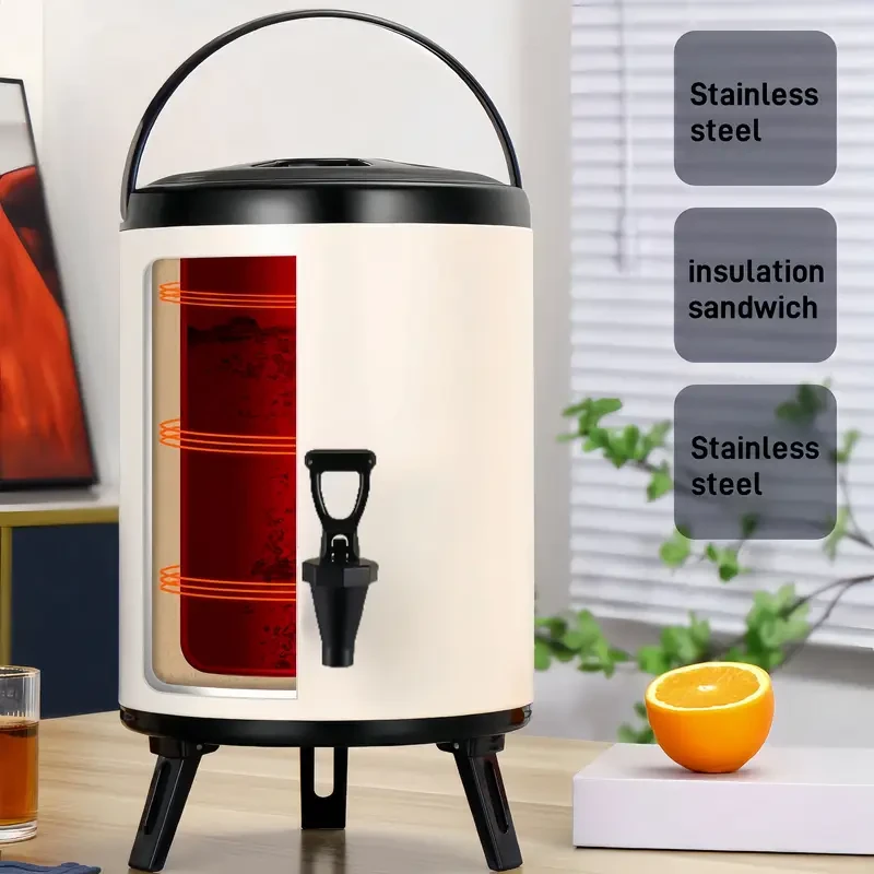 6-10L Stainless Steel Insulated Beverage Dispenser with Faucet, Double-Walled Milk Tea Coffee Juice Cooler, Home Party Use, Kitchen and Restaurant Equipment, Bar Tools, Ice Bucket