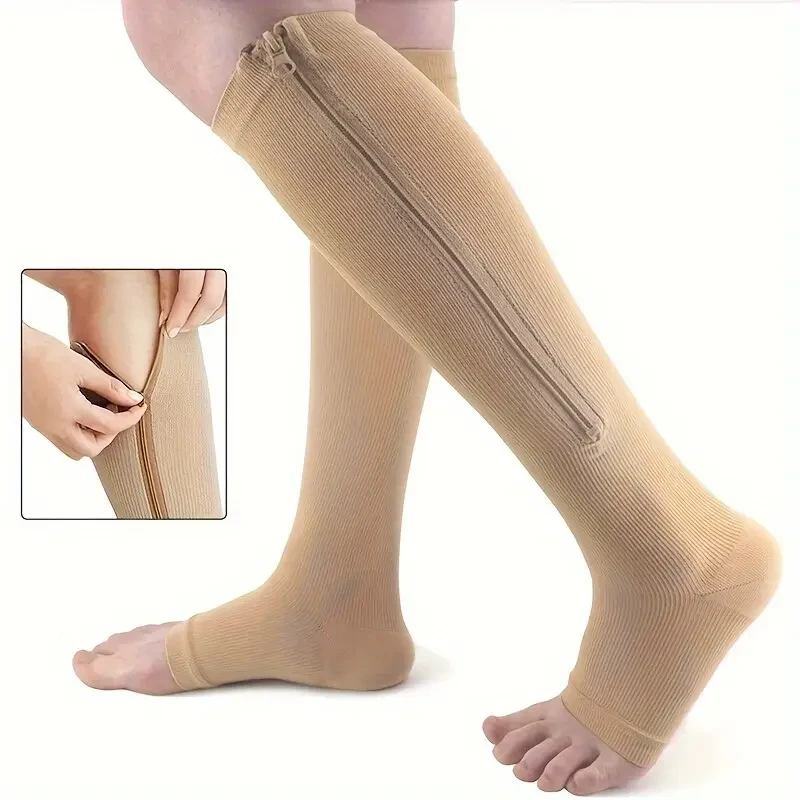 3 Pairs Compression Zipper Socks - Breathable, Sweat-Wicking Venous Pressure Socks with Exposed Toe for Outdoor Sports, Running, Cycling