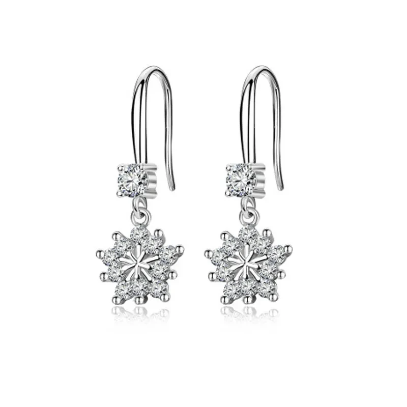 Long Tassel Ear Hooks Christmas Snowflake Sterling Silver Earrings