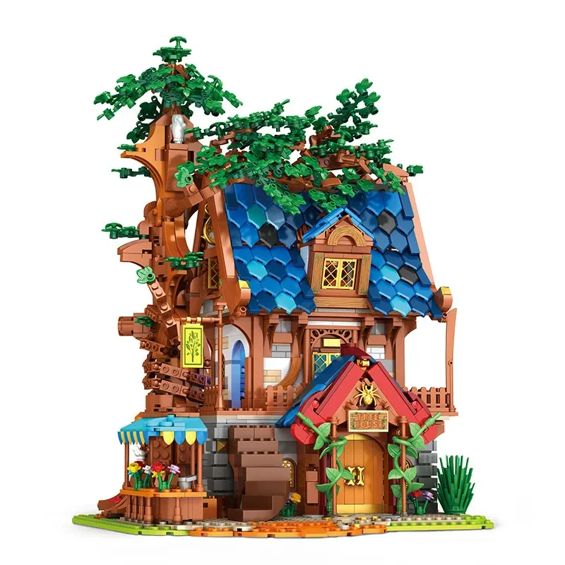 Building Blocks Street View Medieval Tree House Building Model Assembling Educational Toys