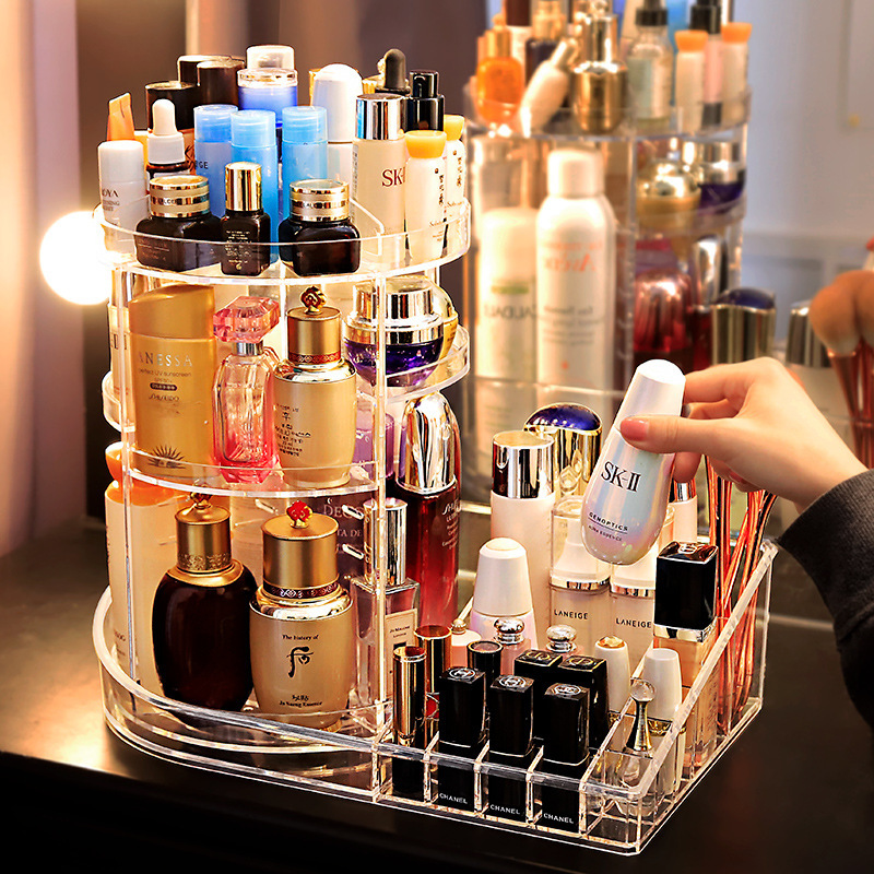 Cosmetic Storage Box Transparent Rotating Desktop Non-Acrylic Dressing Table Lipstick Skin Care Product Storage