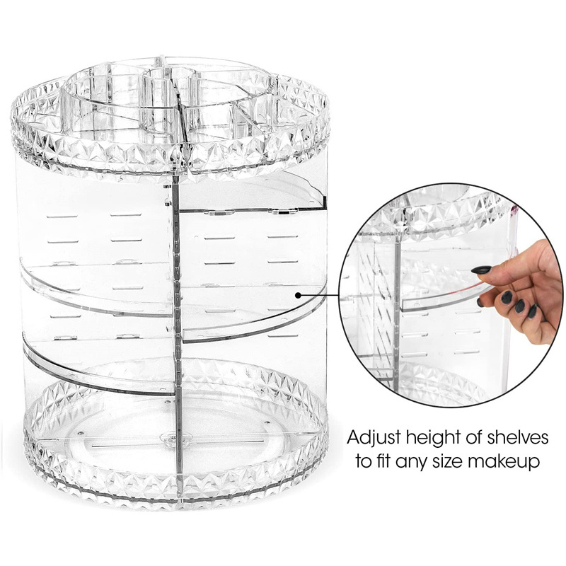Diamond Pattern Cosmetic Desktop 360 Rotating Storage Box Acrylic Box Dressing Table Lipstick Skin Care Product Storage