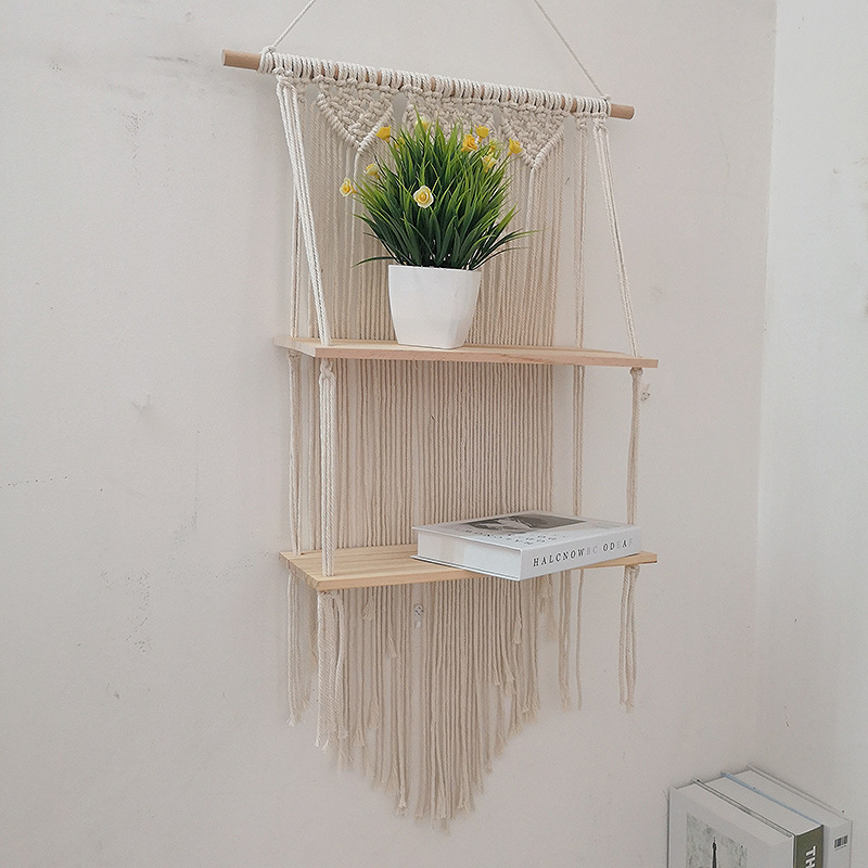Tapestry Two-Layer Shelf Hand-Woven Nordic Bohemian Diy Wall Shelf Cotton Tapestry Finished Product