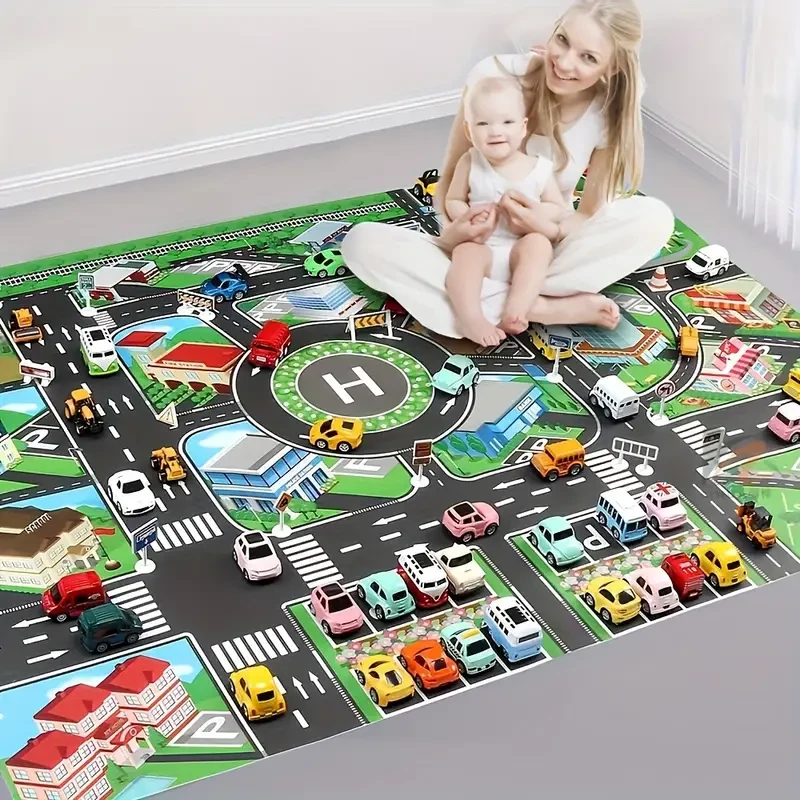 City Traffic Play Mat - Large Non-Woven Waterproof Interactive Road Map for Kids