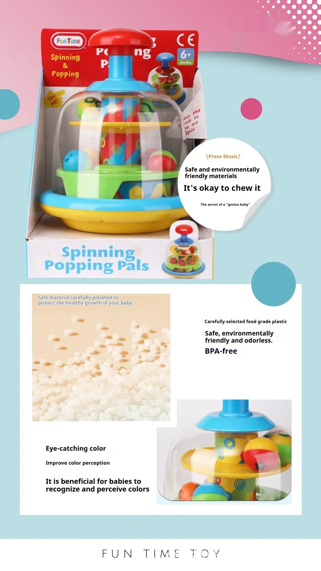 Press Rotating Jumping Ball Enlightening Early Education Toys For Infants