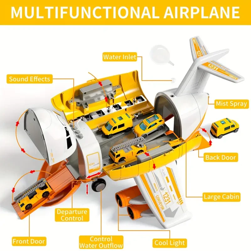 Large Transport Spray Airplane Toys for 3 Year Old - Includes 10 Vehicle Cars