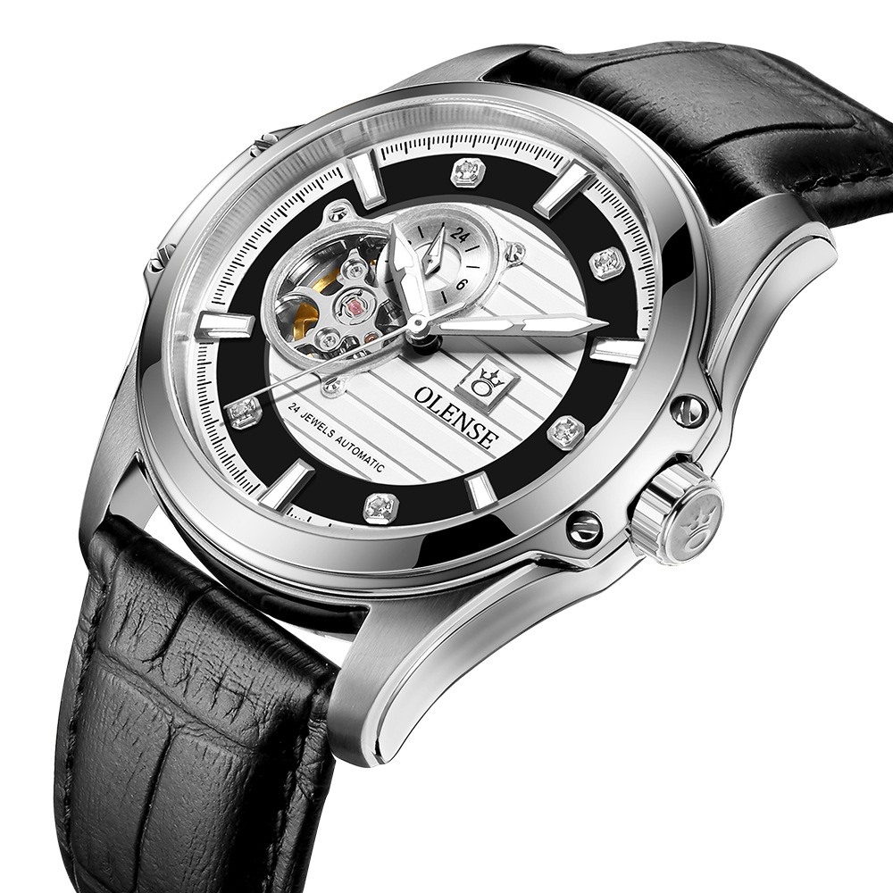 Men's Mechanical Watch High Grade Stainless Steel Leather Strap