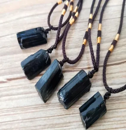 Natural Crystal Black Tourmaline Rough Stone Pendant