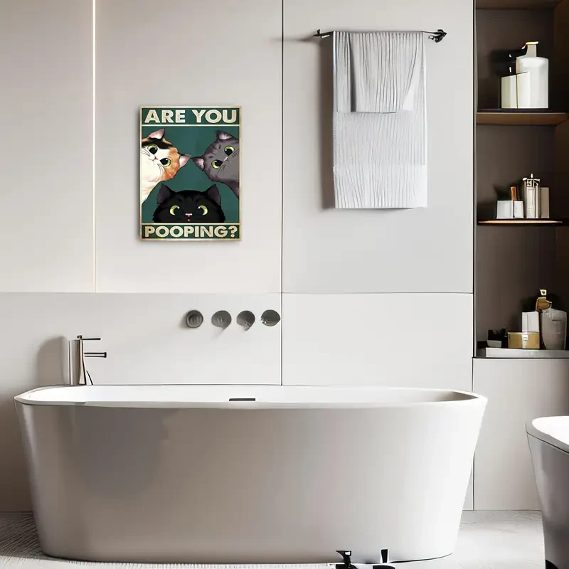 Funny Cat 'Are You Pooping?' Canvas Wall Art - Perfect for Home, Hotel Bathrooms & Restrooms