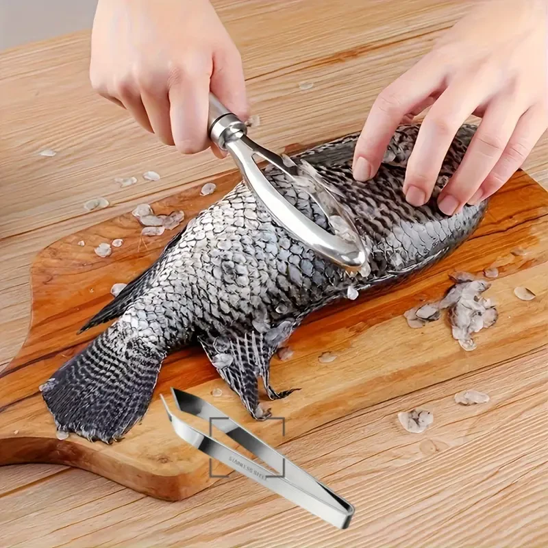 Stainless Steel Seafood Preparation Set Fish Scale Scraper and Fish Bone Tweezers