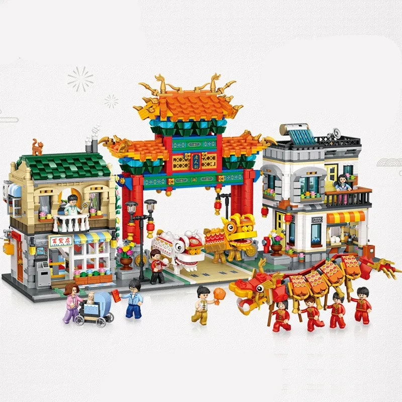 Chinatown Small Particle Building Blocks Street View Mini Assembling Toy Puzzle