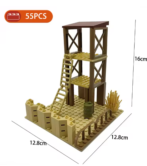MOC Parts Military Battlefield WW2 Ruins Weapons Fortress Blockhouse Model Building Blocks Army Architecture Bricks Toy Kid Gift