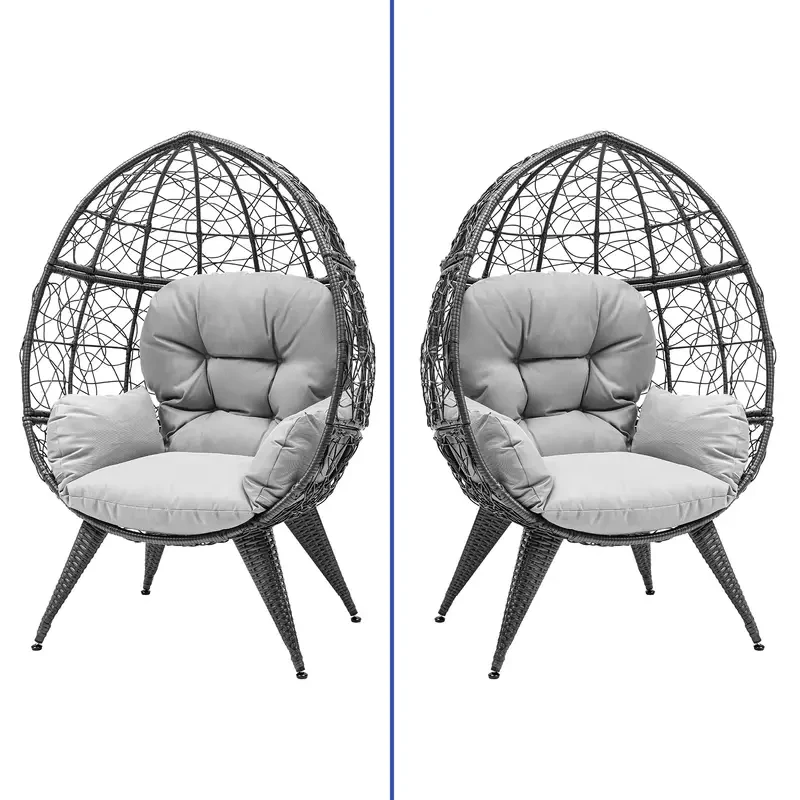 Egg Chair with Stand - Rattan Wicker Outdoor/Indoor Lounger with Cushion, 330lbs Capacity