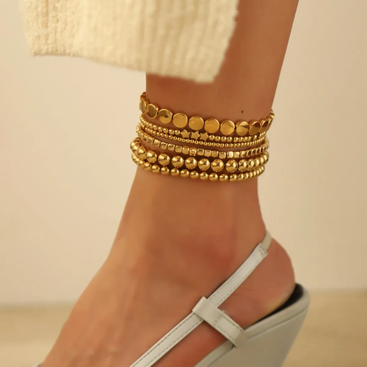 Alloy Beads Geometric Twin Anklet Six-piece Set