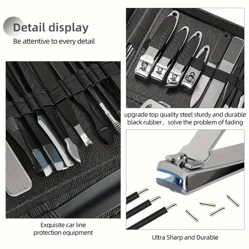 40-Piece Professional Nail Care Kit, Imported Original Set, Home Use, Full Set of Nail Trimming Tools, Manicure Tools, Pedicure Tools, Nail Clippers, Cuticle Nippers, Cuticle Pusher, Nail File, Nail Buffer, Nail Cleaner, No Fragrance