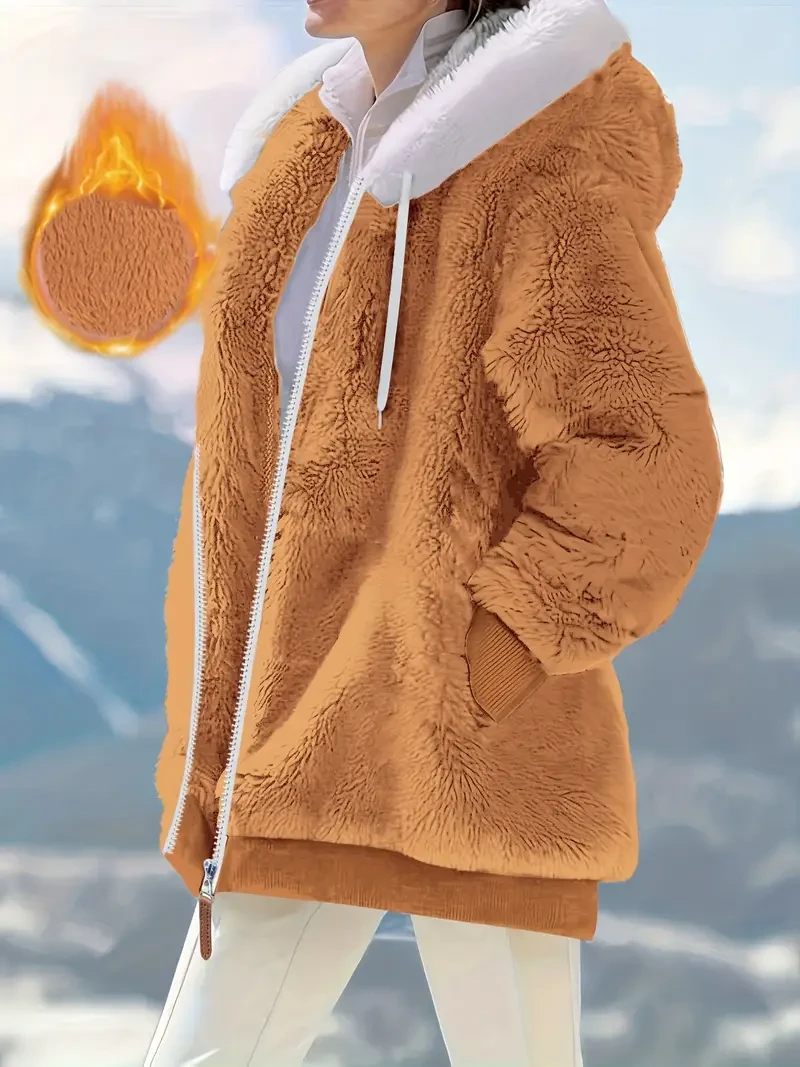Hot Selling New Autumn and Winter Loose Plush Zipper Hooded Jacket