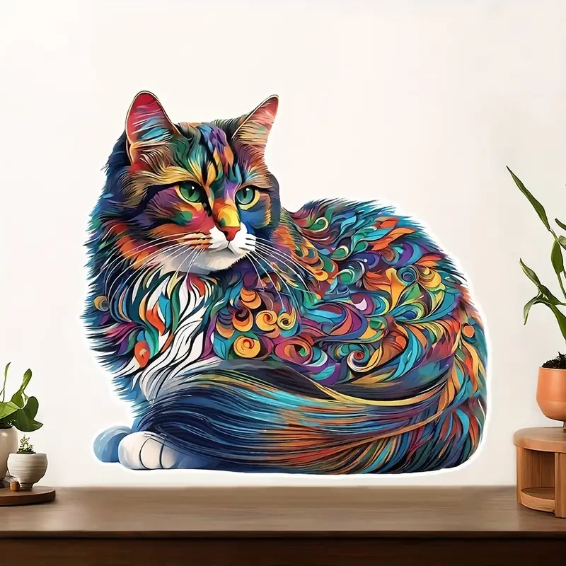 Colorful Cat Wooden Puzzle  Unique Shaped Jigsaw for Creative Minds