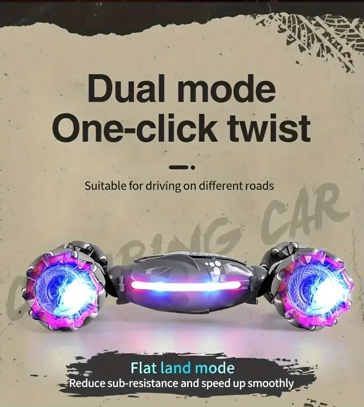 TurboDrift 4WD Gesture Controlled RC Car Dual-Side Rotating Off-Road Vehicle with LED Lights & Music