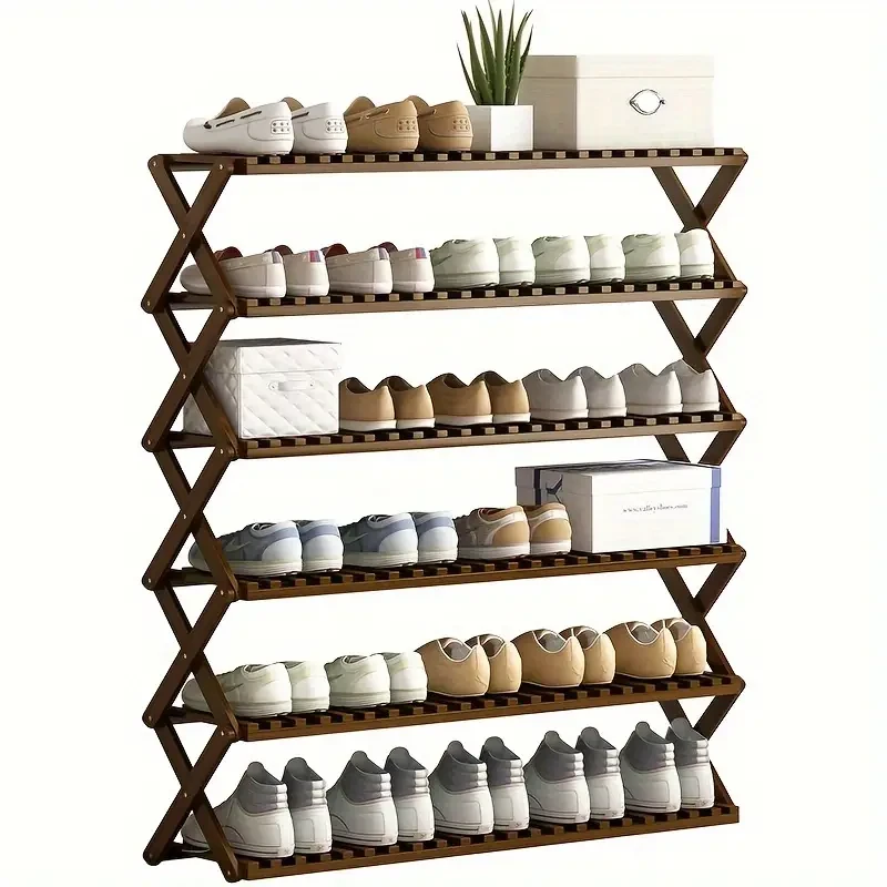 Multi-Layer Solid Wood Installation-Free Shoe Rack - Folding Indoor Storage Shelf