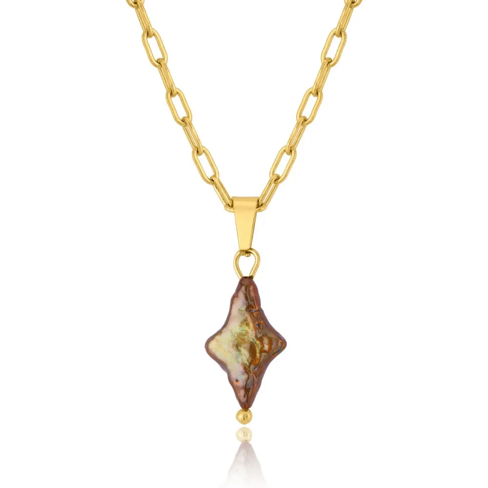 Natural Pearl Cross Pendant Necklace Vacuum Electroplating Accessories