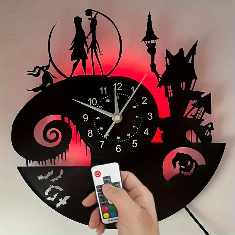 Vinyl Record Wall Clock - 12 Inch Musical Clock with 7 Color Night Lights