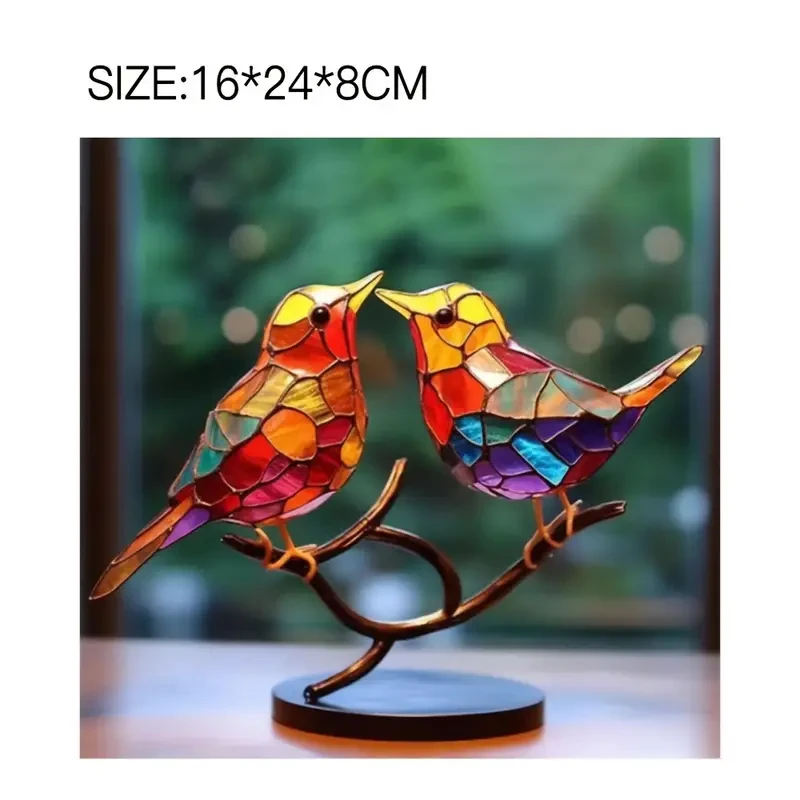 Metal Colorful Bird Tree Branch Ornament - Lifelike Hummingbird Sculpture for Desktop or Bedroom