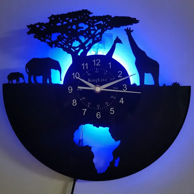 Unique Arched Vinyl Record Wall Clock - Silent, Battery-Powered African Wildlife Design