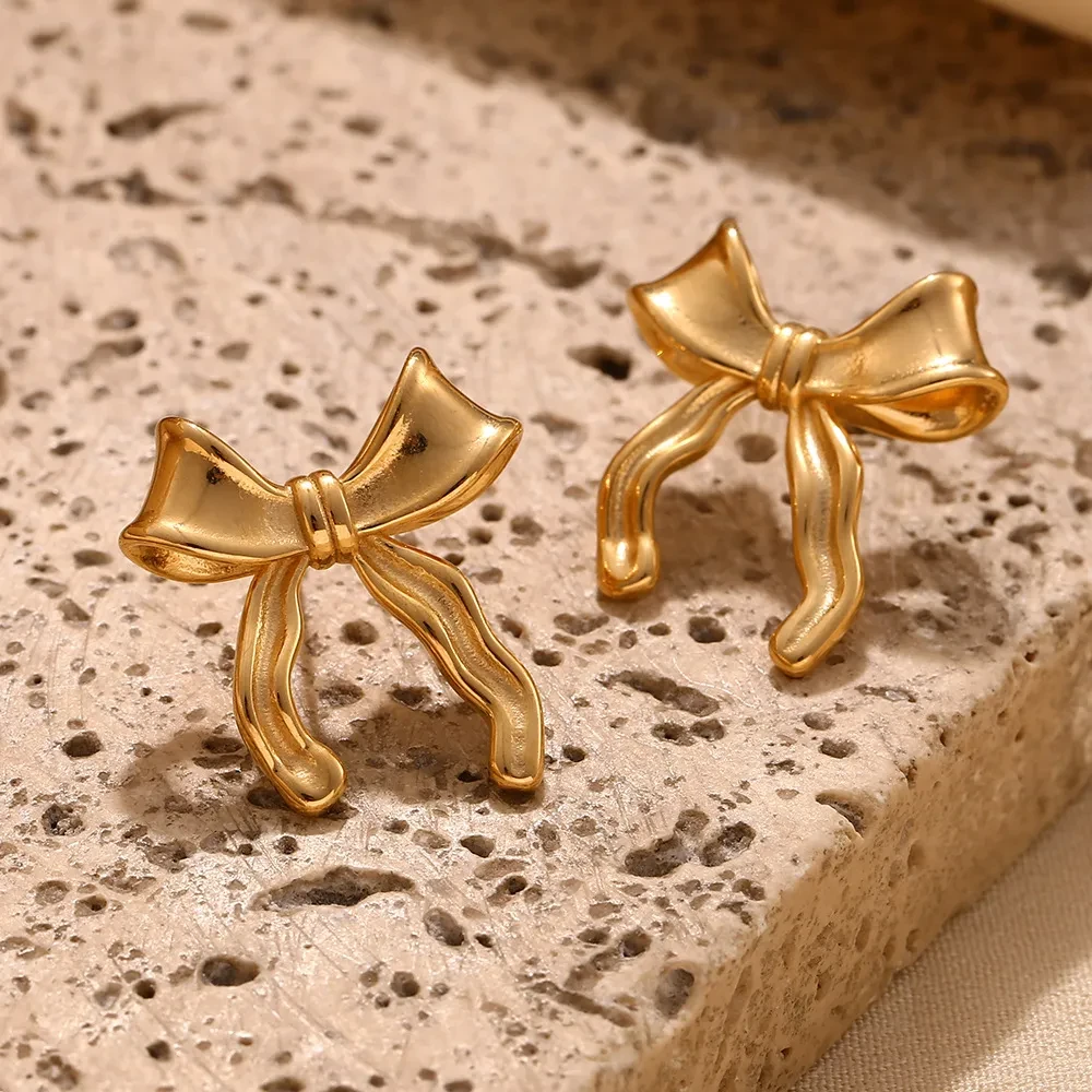 Sweet Elegance Personalized Stainless Steel Scarf Bow Stud Earrings
